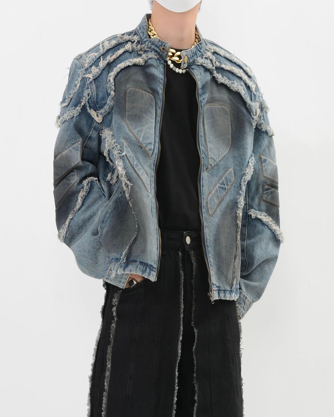 【2color】Distressed Denim Rider Jacket mry001815