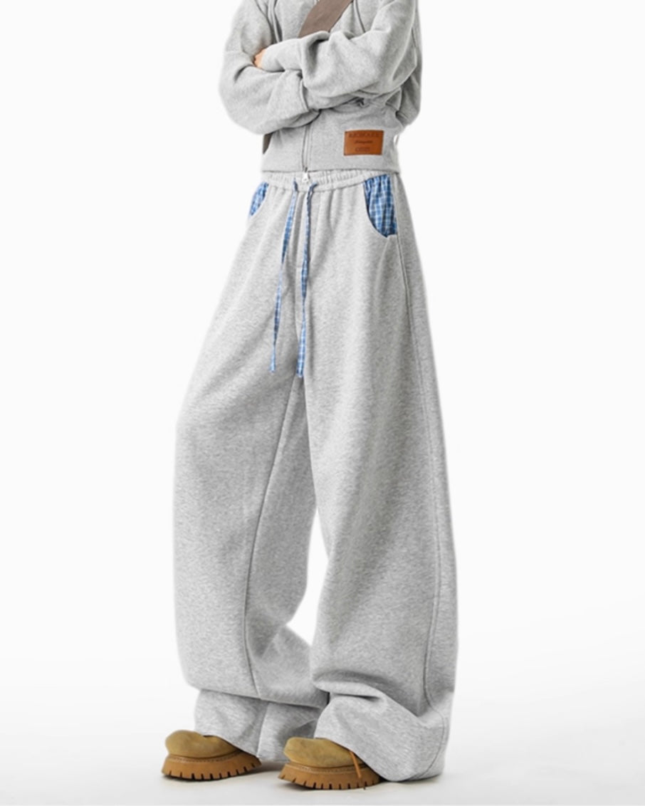 【YURU:FIT】Checkered Patch Wide-Leg Sweatpants mry001881