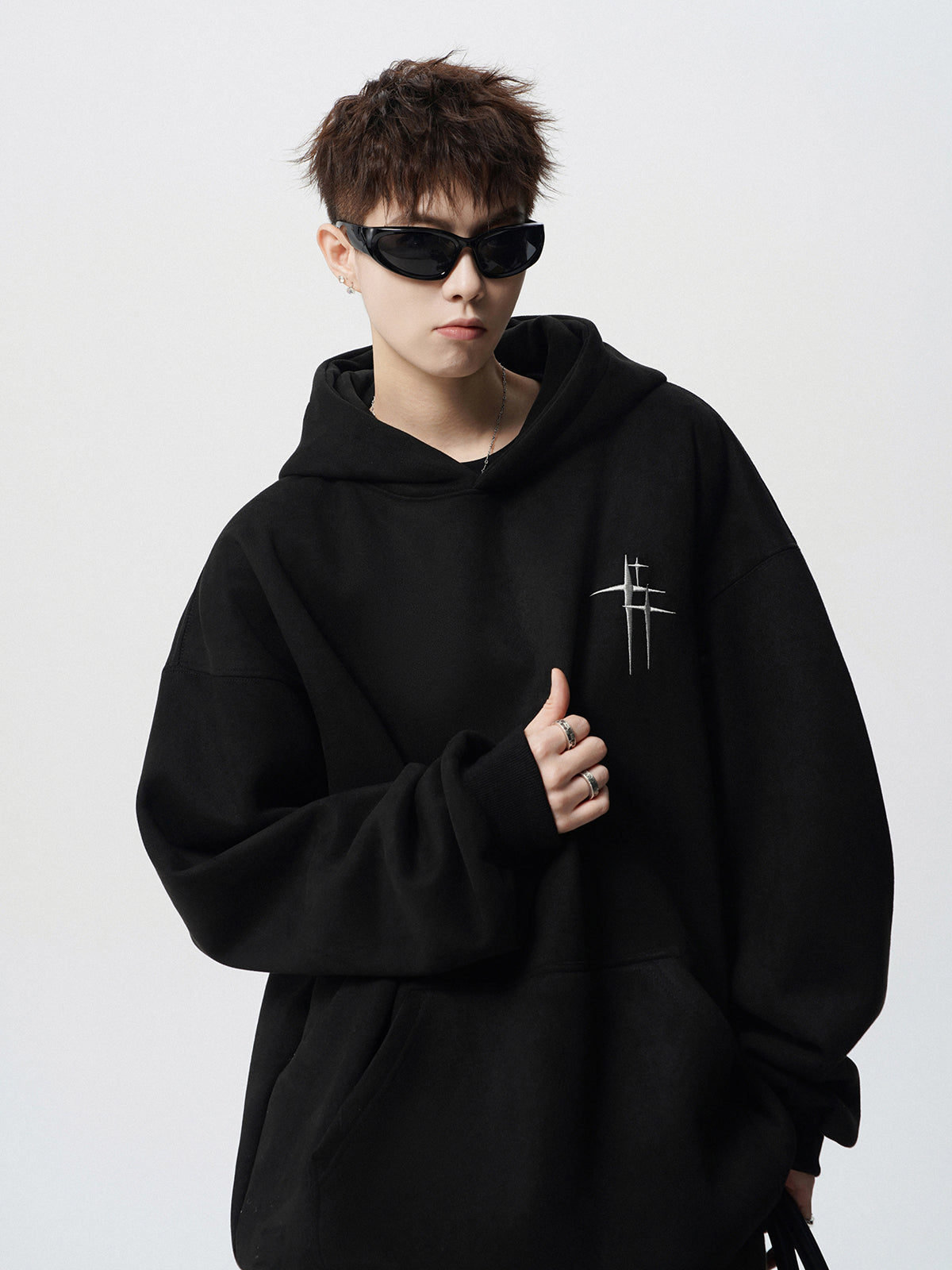 【評価★4.8以上／Tops】Minimal Cross Logo Oversized Hoodie mry001916