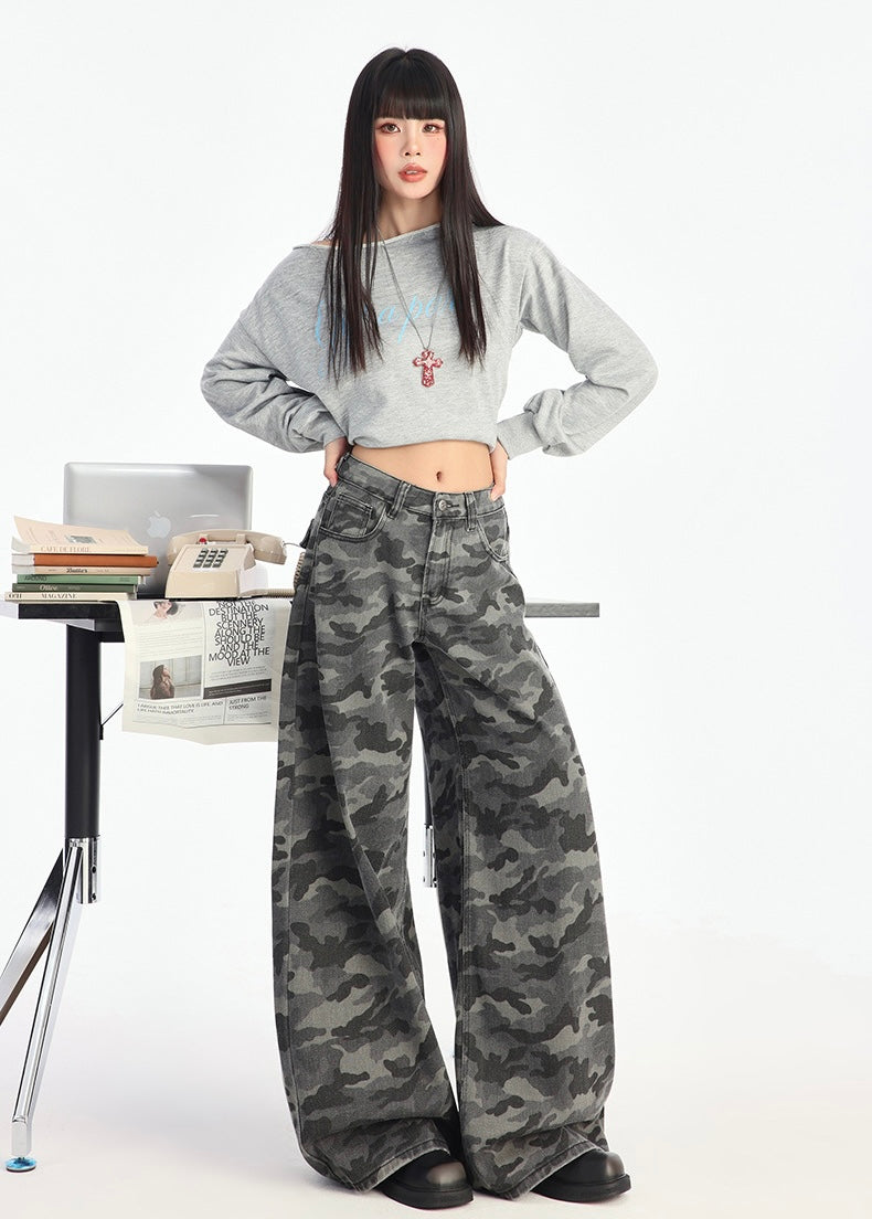 Camo Wide-Leg Denim Pants mry001745