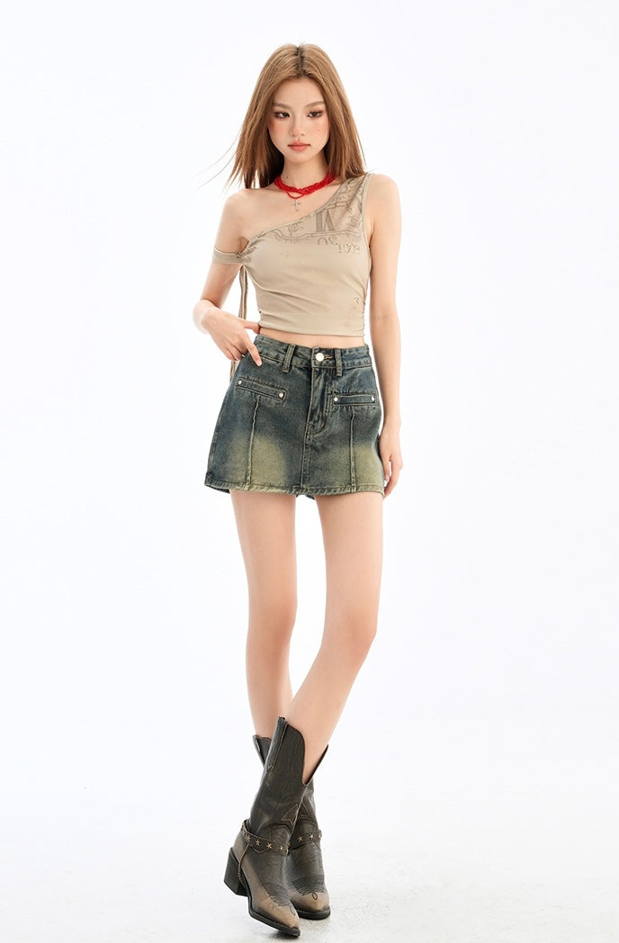 Grunge Fade Denim Short Skort mry001750