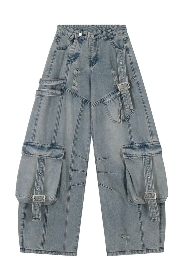 【COVER:FIT/2color】Shadow Buckle Wide Cargo Denim Pants mry001700