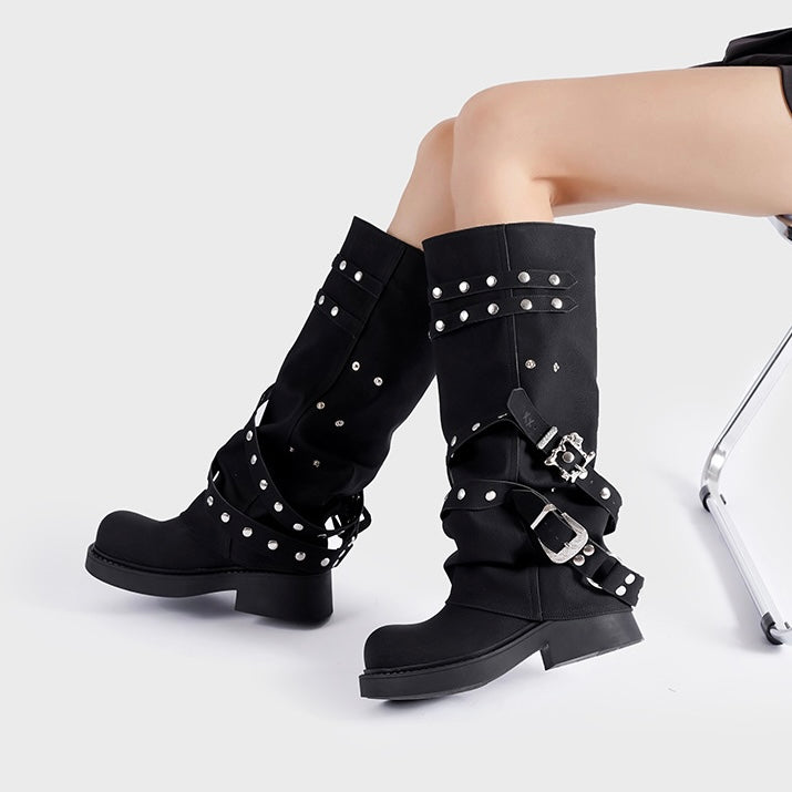 Punk Strap Studded Long Boots mry001975