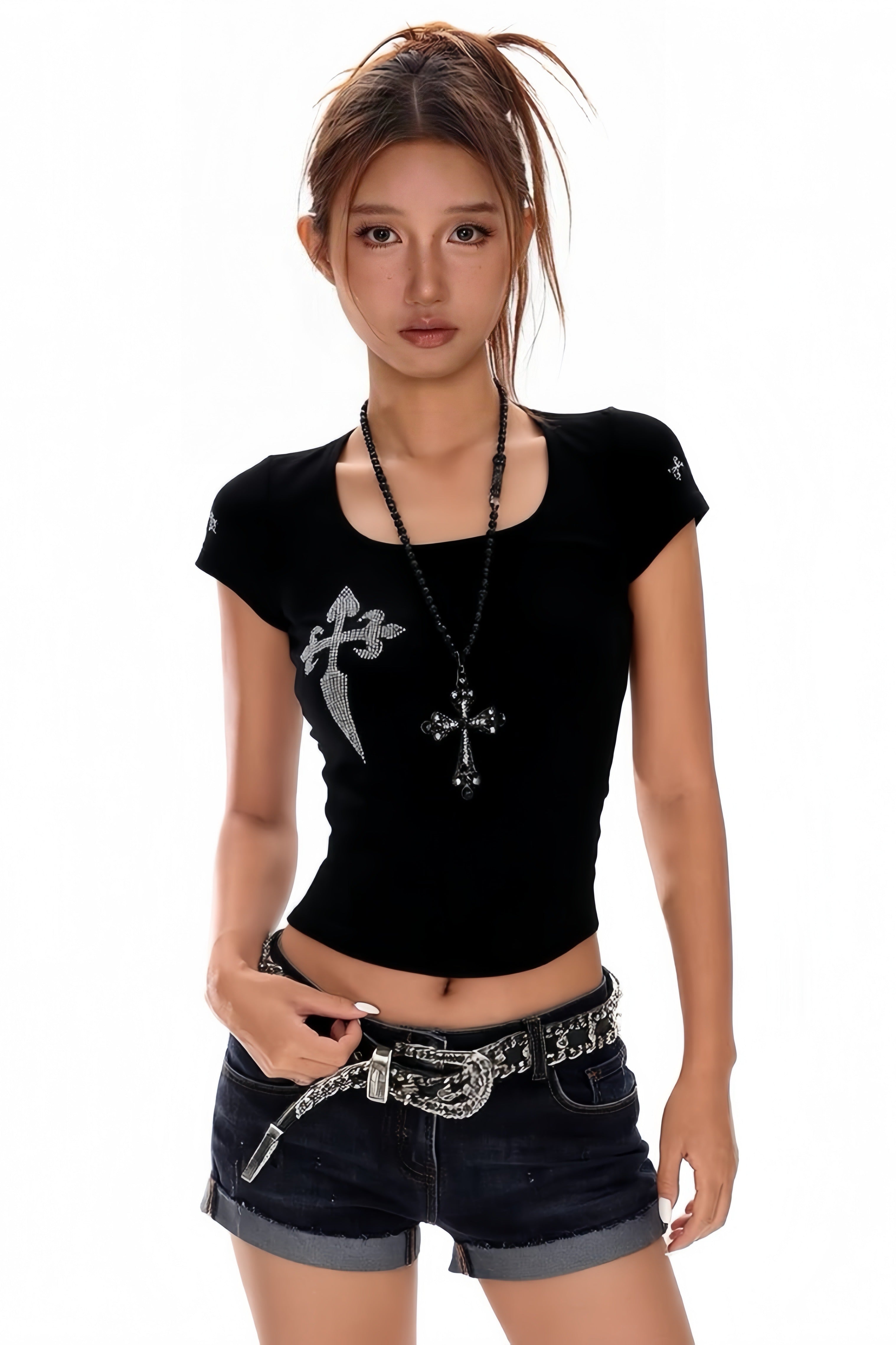 【トップス】クロスロゴ コンパクトTシャツ mry002356