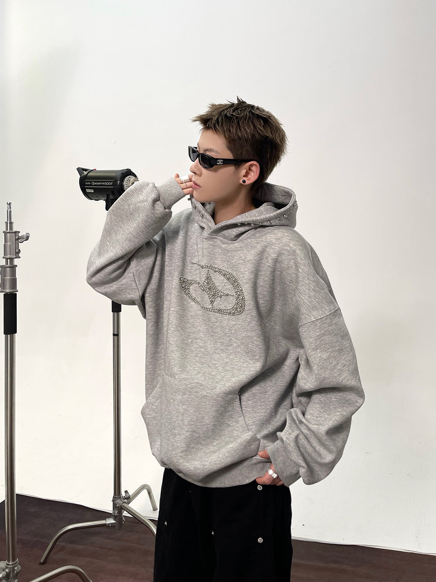 【評価★4.8以上／高品質】Rhinestone Logo Oversized Hoodie mry001901
