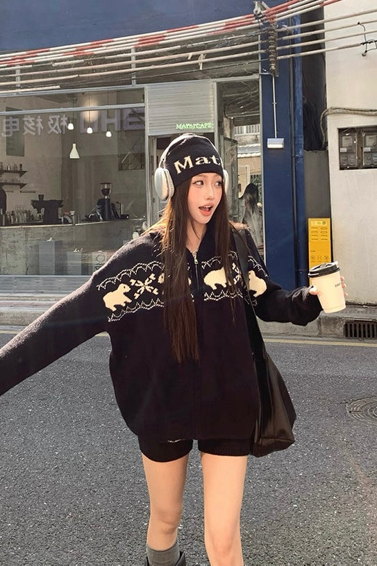 【Set-Up】Bear Knit Zip Hoodie Set-Up mry002216