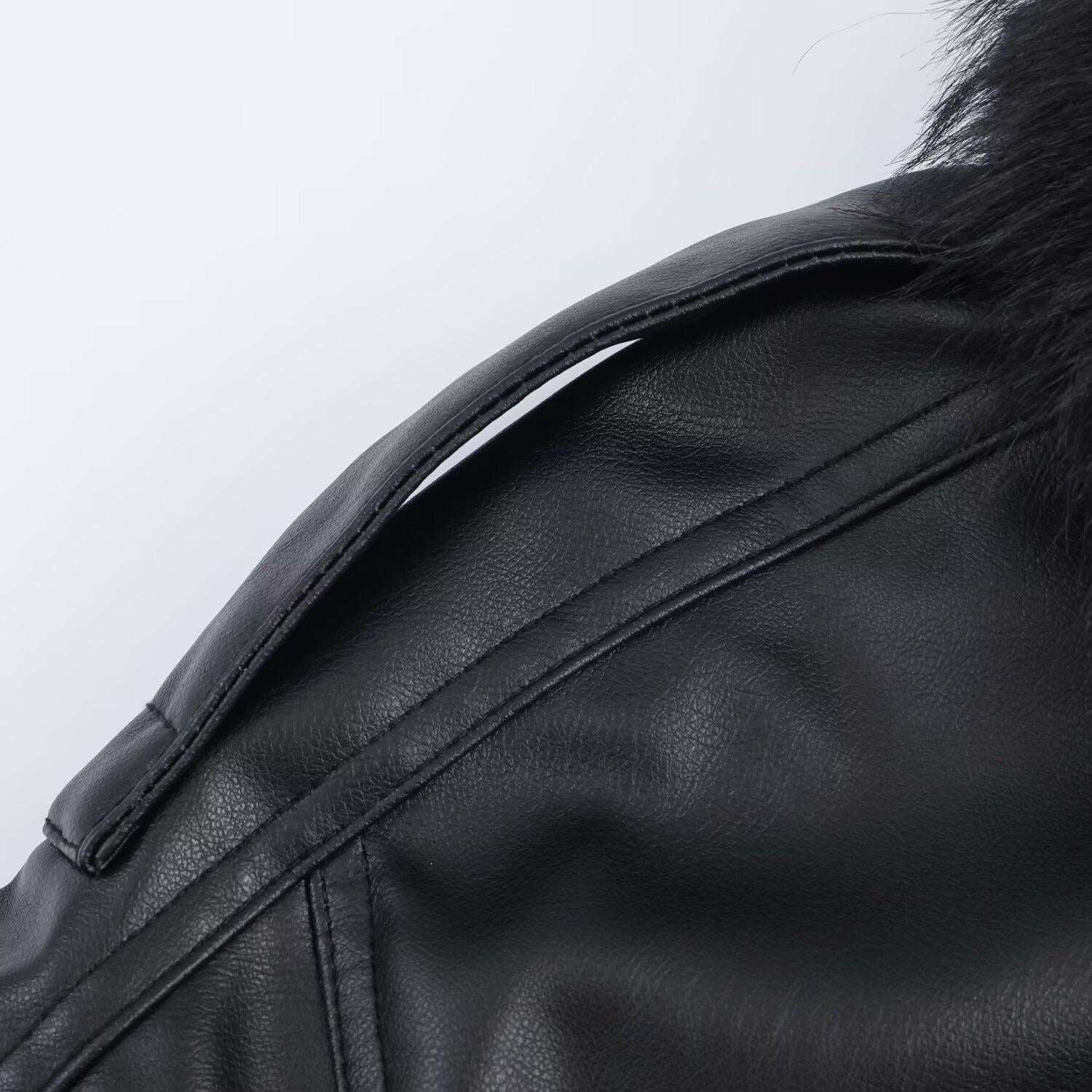 Fur Trimmed Leather Jacket mry002029