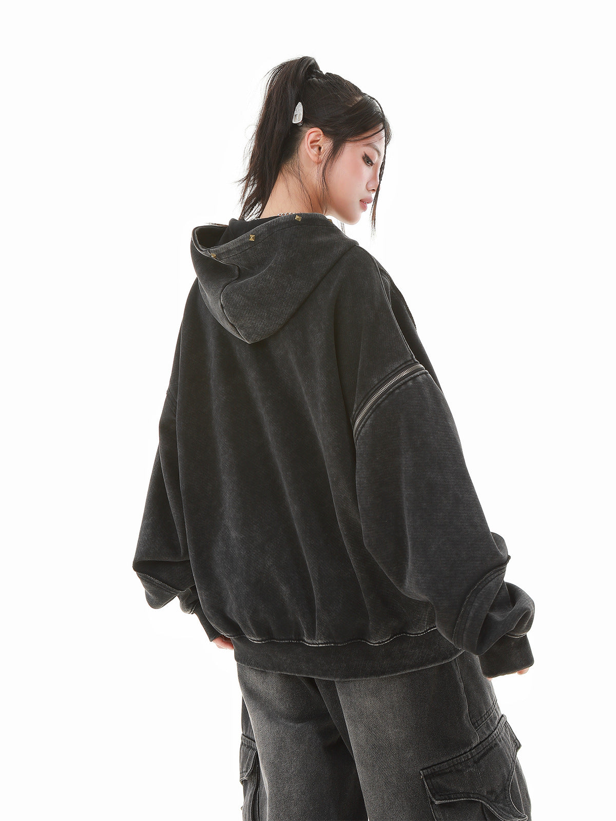 【評価★4.8以上】Vintage Washed Studded Overfit Hoodie Jacket mry001943