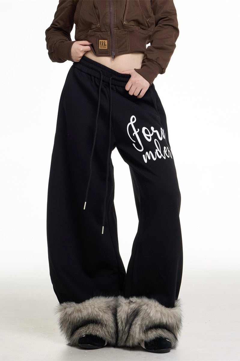 Fur Hem Wide Sweat Pants mry002152