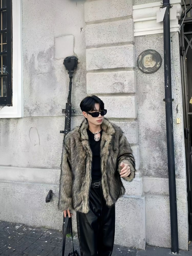 Ash/Gray Brown Mixed Faux Fur Jacket mry001983