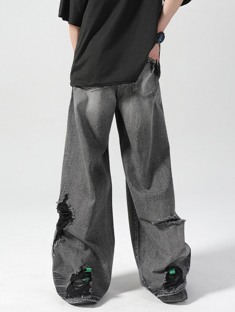 Extreme Distressed Wide-Leg Jeans mry001737