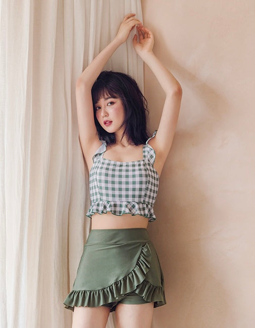 【2color】High-Waist Plaid Bikini Set mry001777