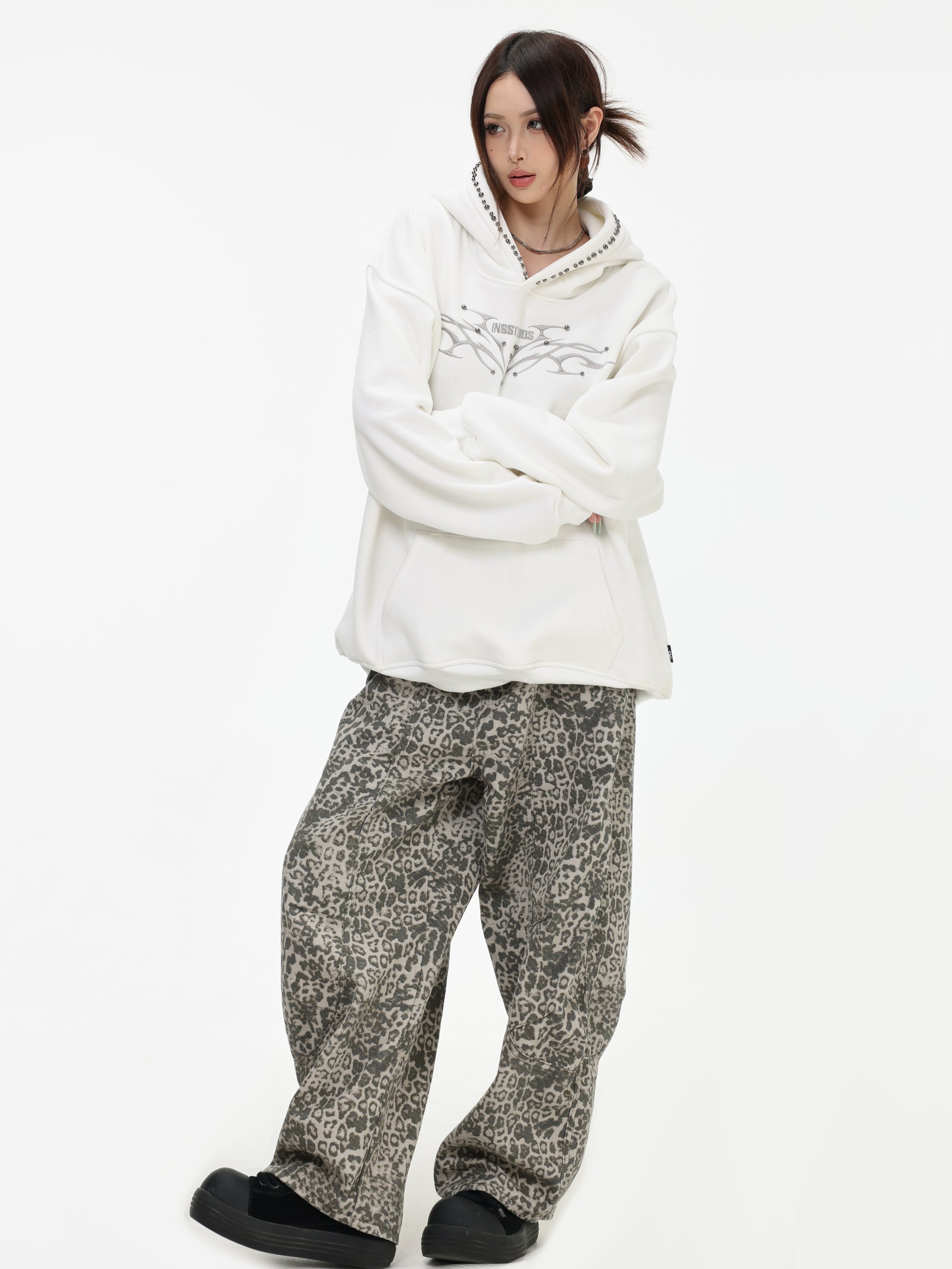 【評価★4.8以上／高品質】Tribal Studded Oversized Hoodie mry001900