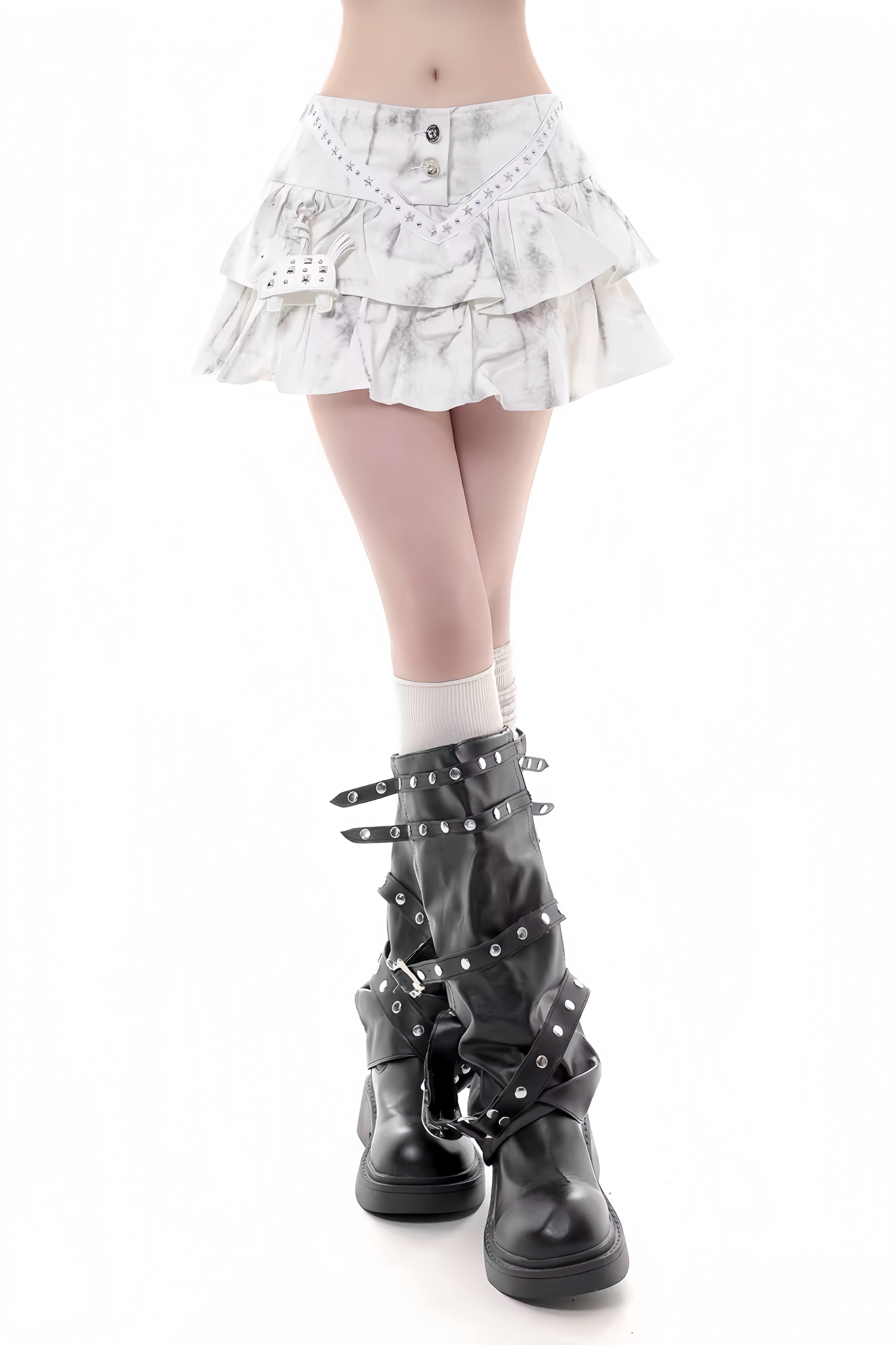 【ボトムス】スタッズティアードフリルミニスカート mry002364