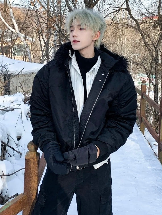 【高品質】Fur Hooded Bomber Jacket mry001984