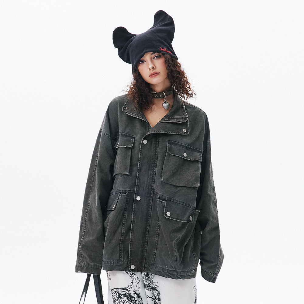 Vintage Military Pocket Denim Jacket mry001822