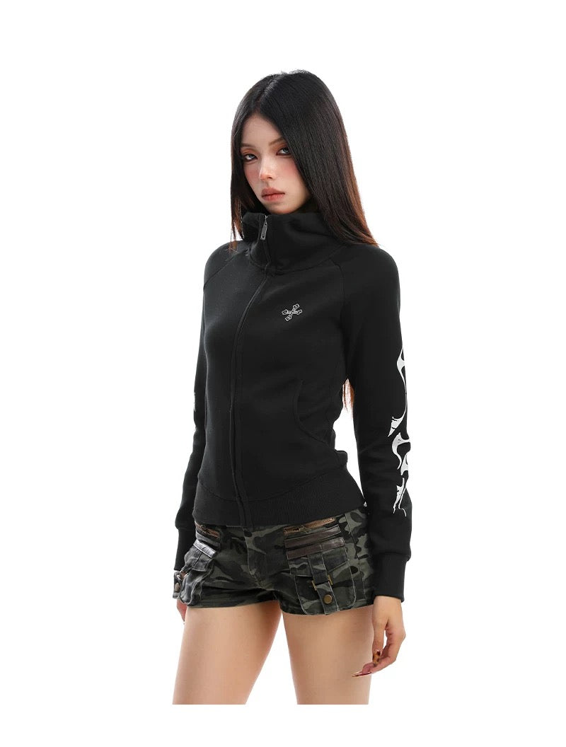 【評価★4.8以上／Top】Cross Embroidered Zip Sweat Jacket mry001933