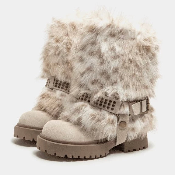 Faux Fur Buckle Boots mry002006