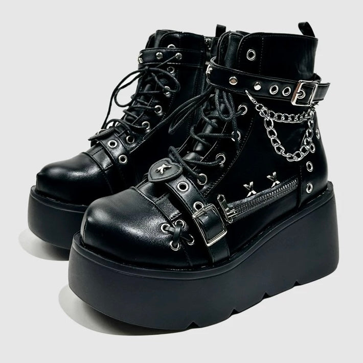 Chain Buckle Platform Combat Boots mry001977