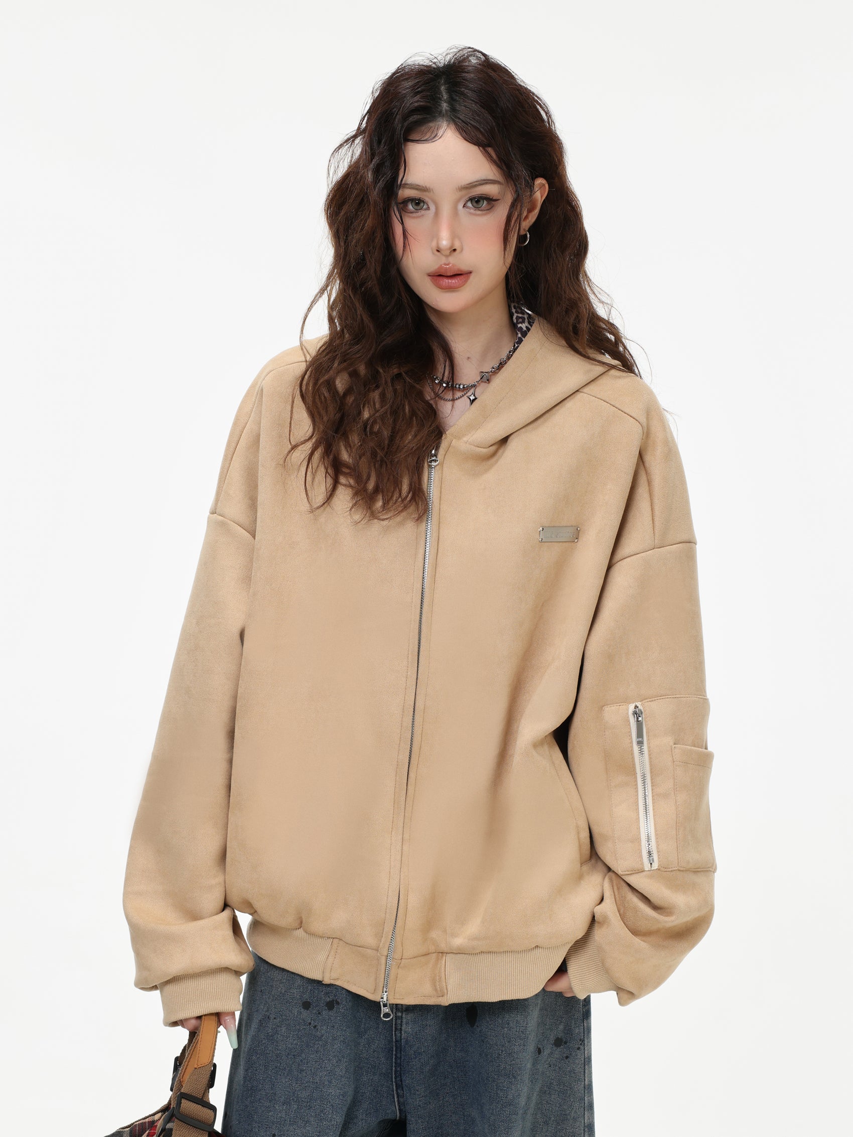 【評価★4.8以上／高品質】Leopard Lined Oversized Zip Hoodie Jacket mry001903