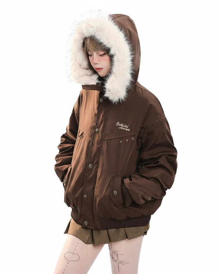 Leopard Lined Fur Hood Jacket mry002015