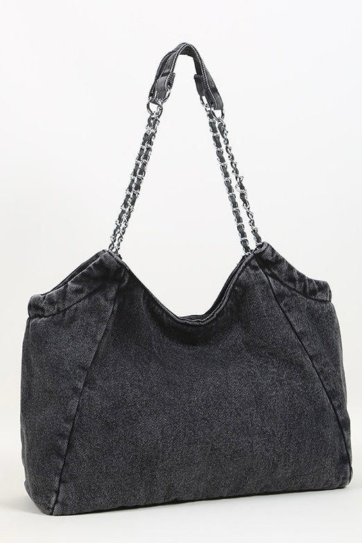 Washed Black Chain Shoulder Bag mry002255
