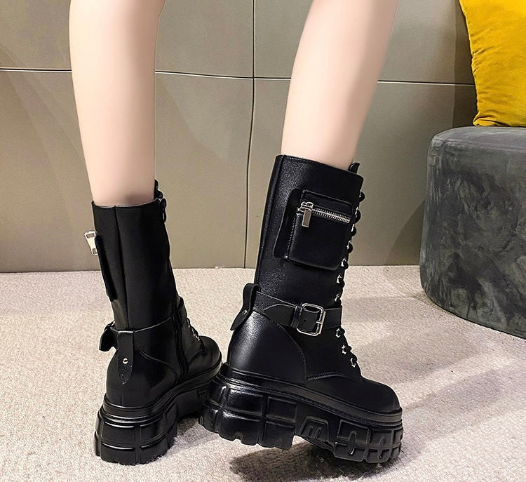 【2color】Utility Pocket Platform Combat Boots mry001670