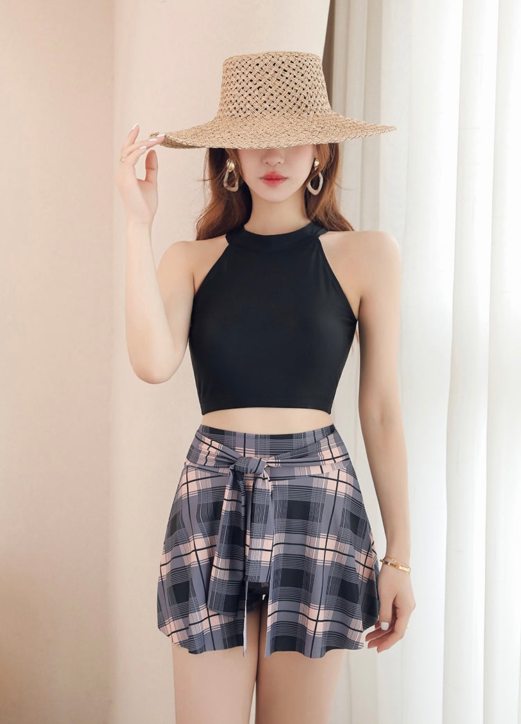 【2color】High-Waist Plaid Bikini Set mry001777