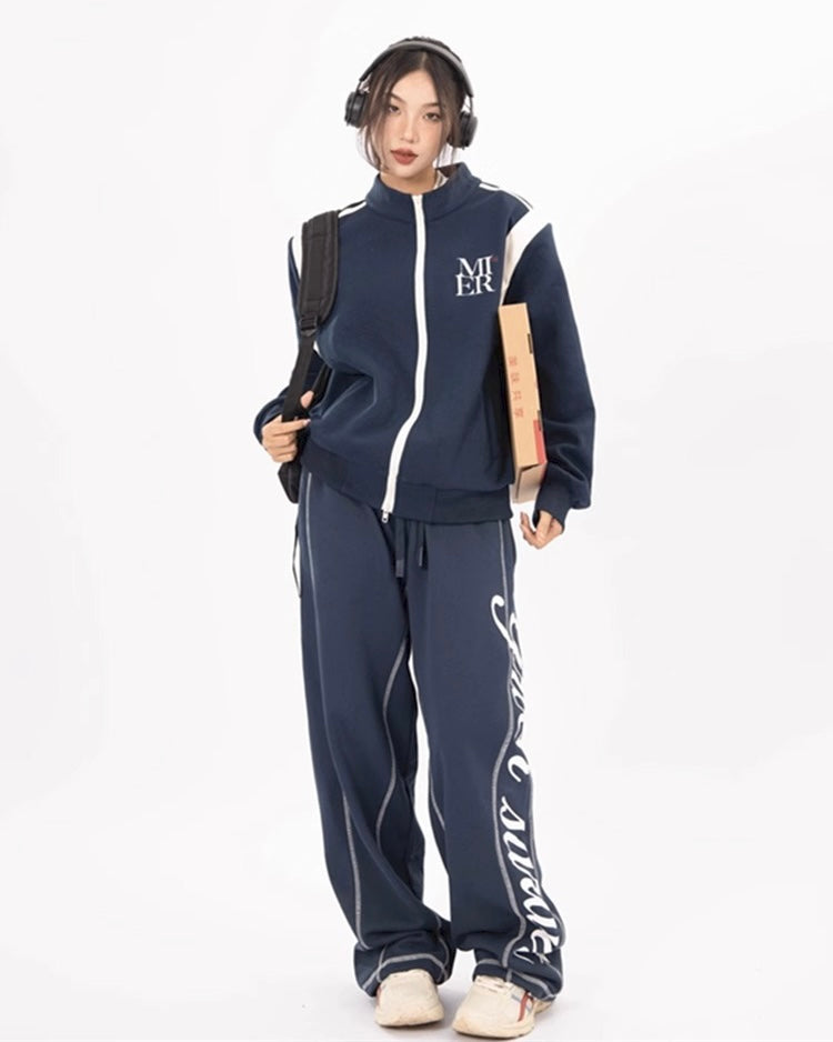 【Set-Up】Street Sport Track Set – Zip Up Jacket & Logo Wide Pants mry001891