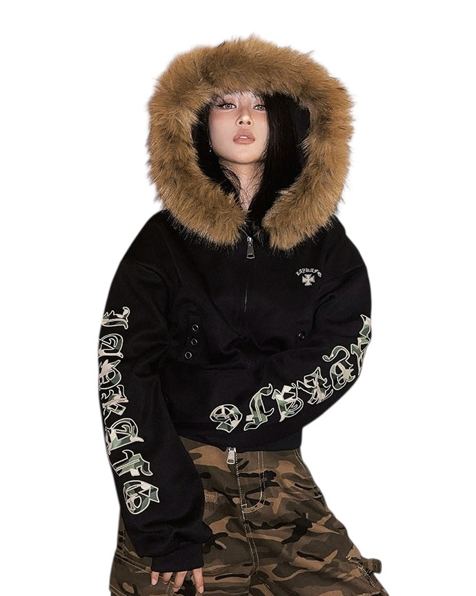 Fur Hooded Zip-Up Jacket mry002019