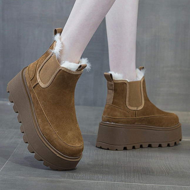 Cozy Fur Trim Elevated Chelsea Boots mry001965