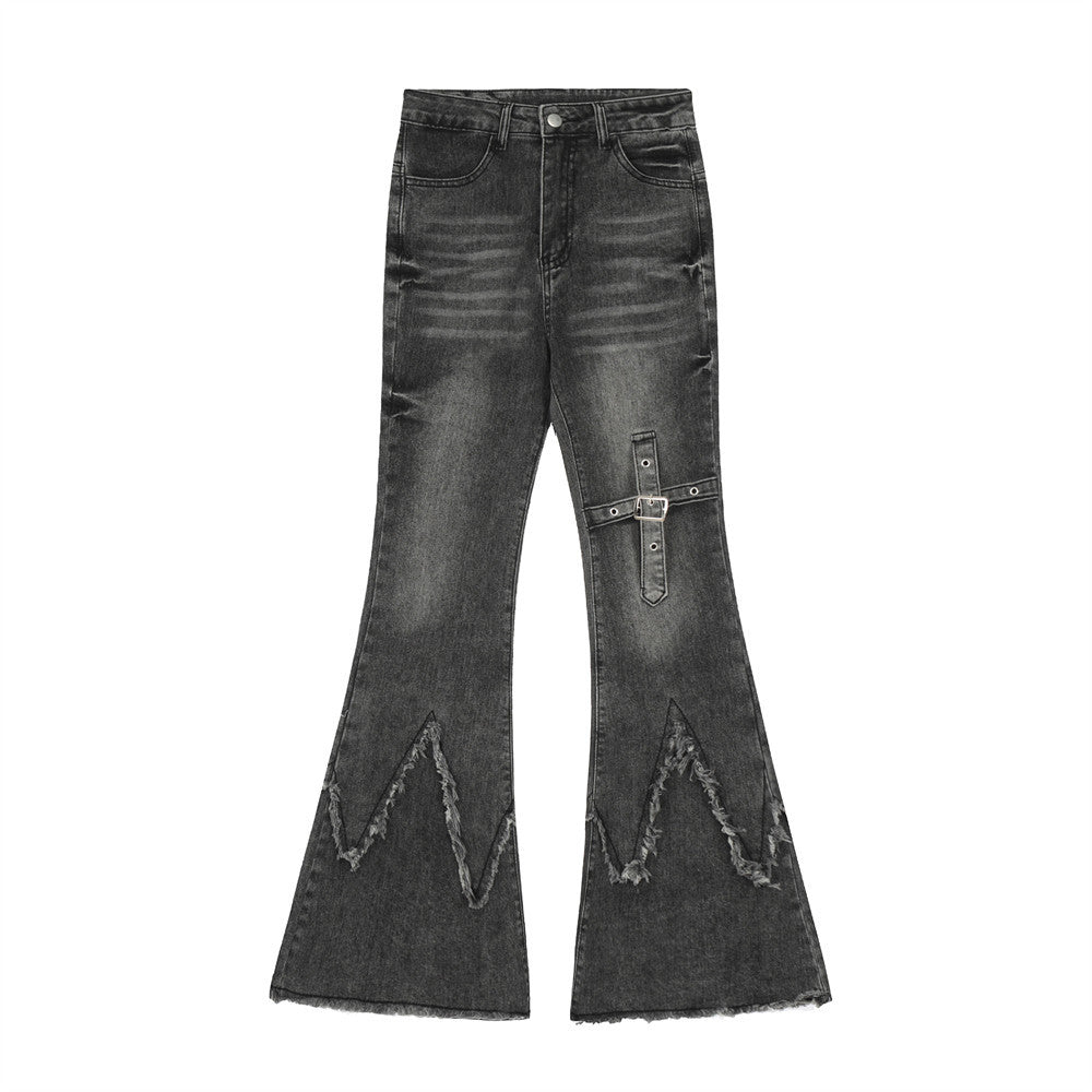 Cross-Belt Flare Denim Pants mry001666