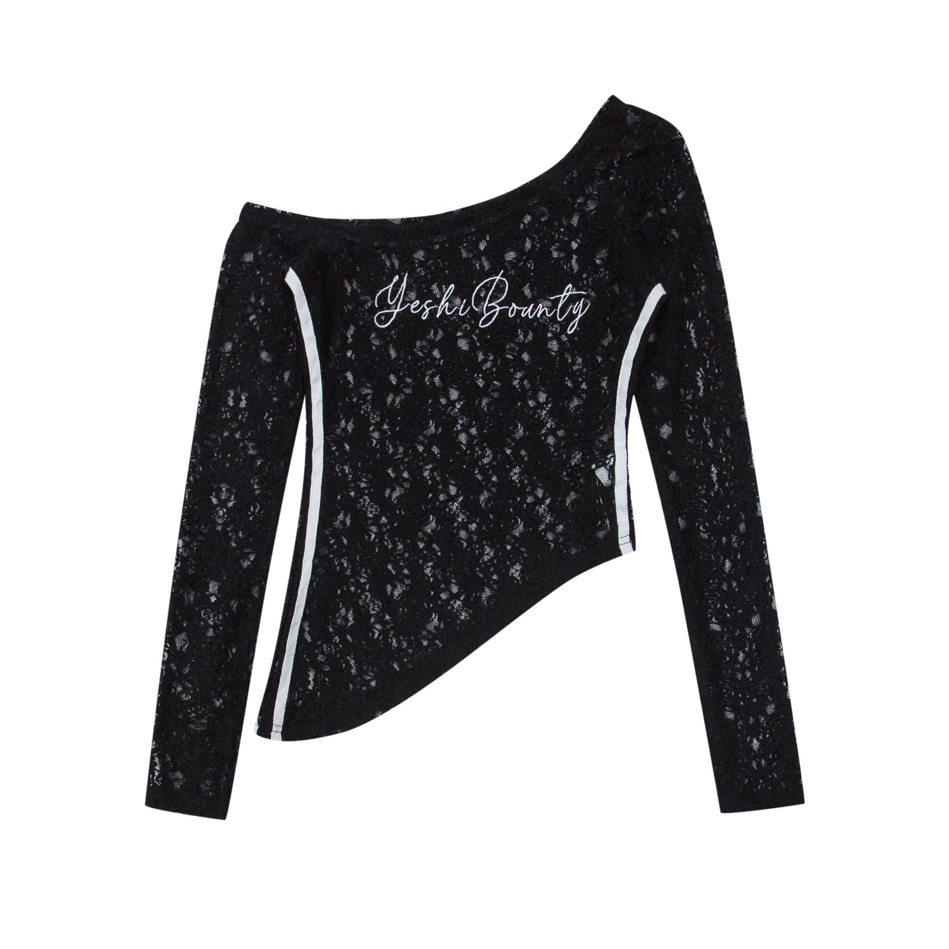 【2color】Asymmetric Lace Off-Shoulder Top mry001711