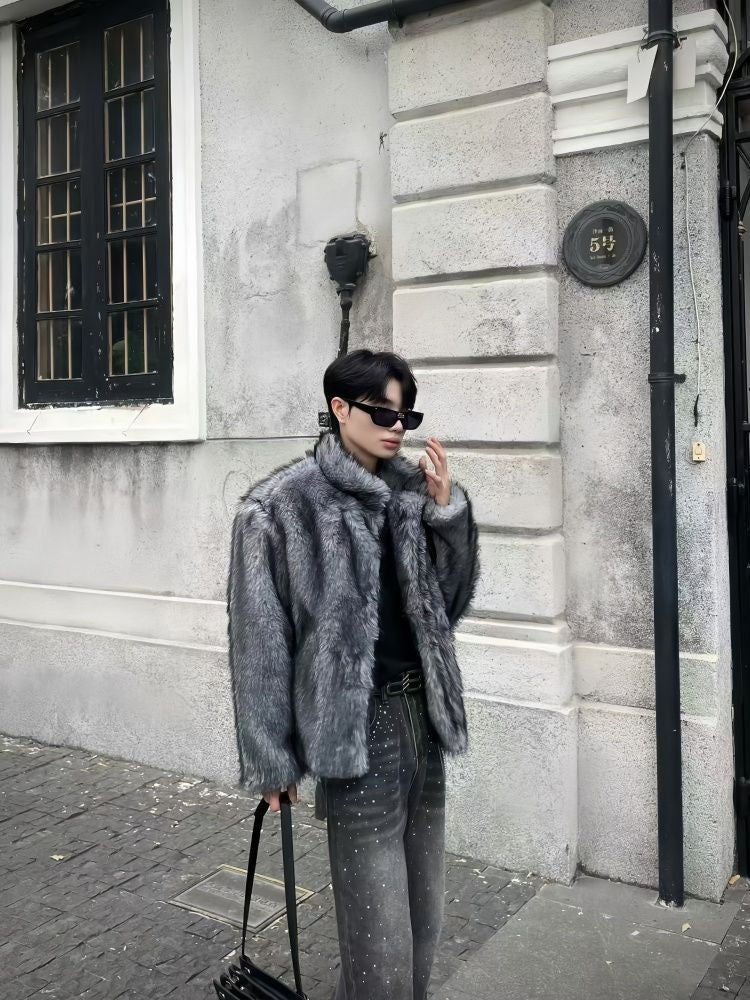 Ash/Gray Brown Mixed Faux Fur Jacket mry001983