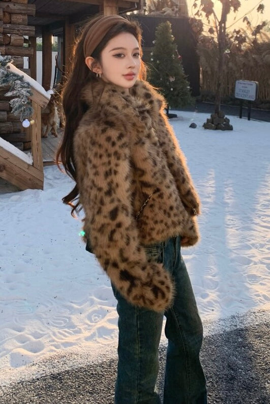 Leopard Faux Fur Zip Jacket mry002202