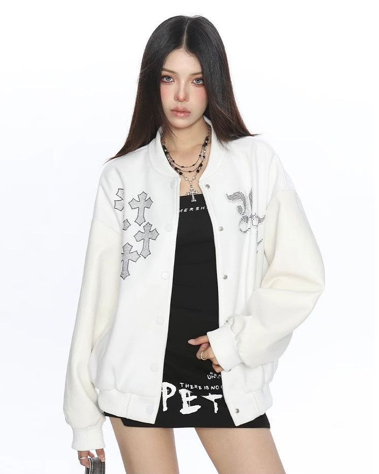 Cross Rhinestone Varsity Jacket mry002014