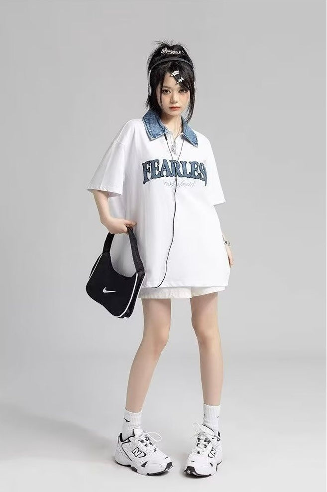 【2color】Denim Accent Oversized T-Shirt mry001704