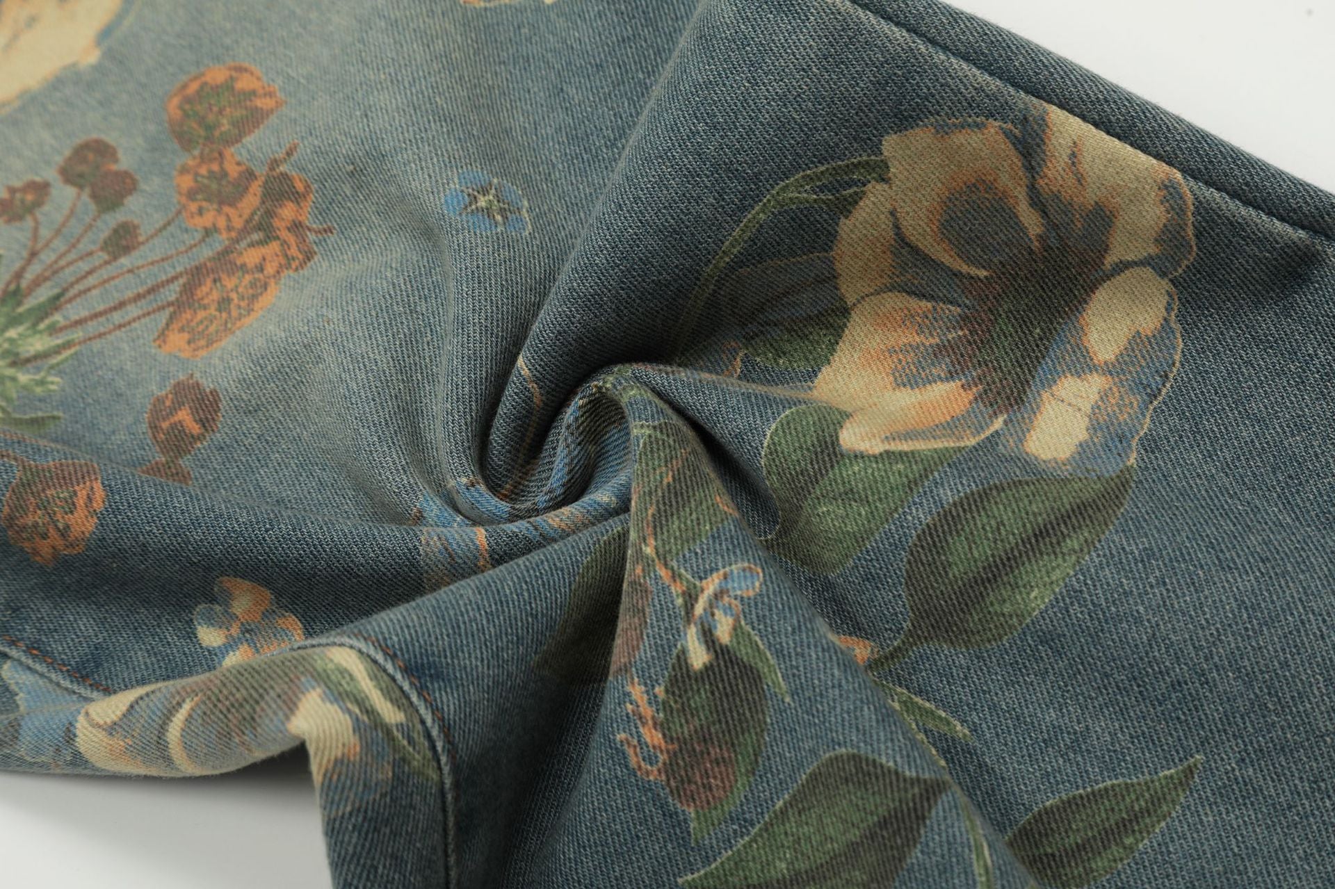 Vintage Floral Wide-Leg Denim Pants mry001734
