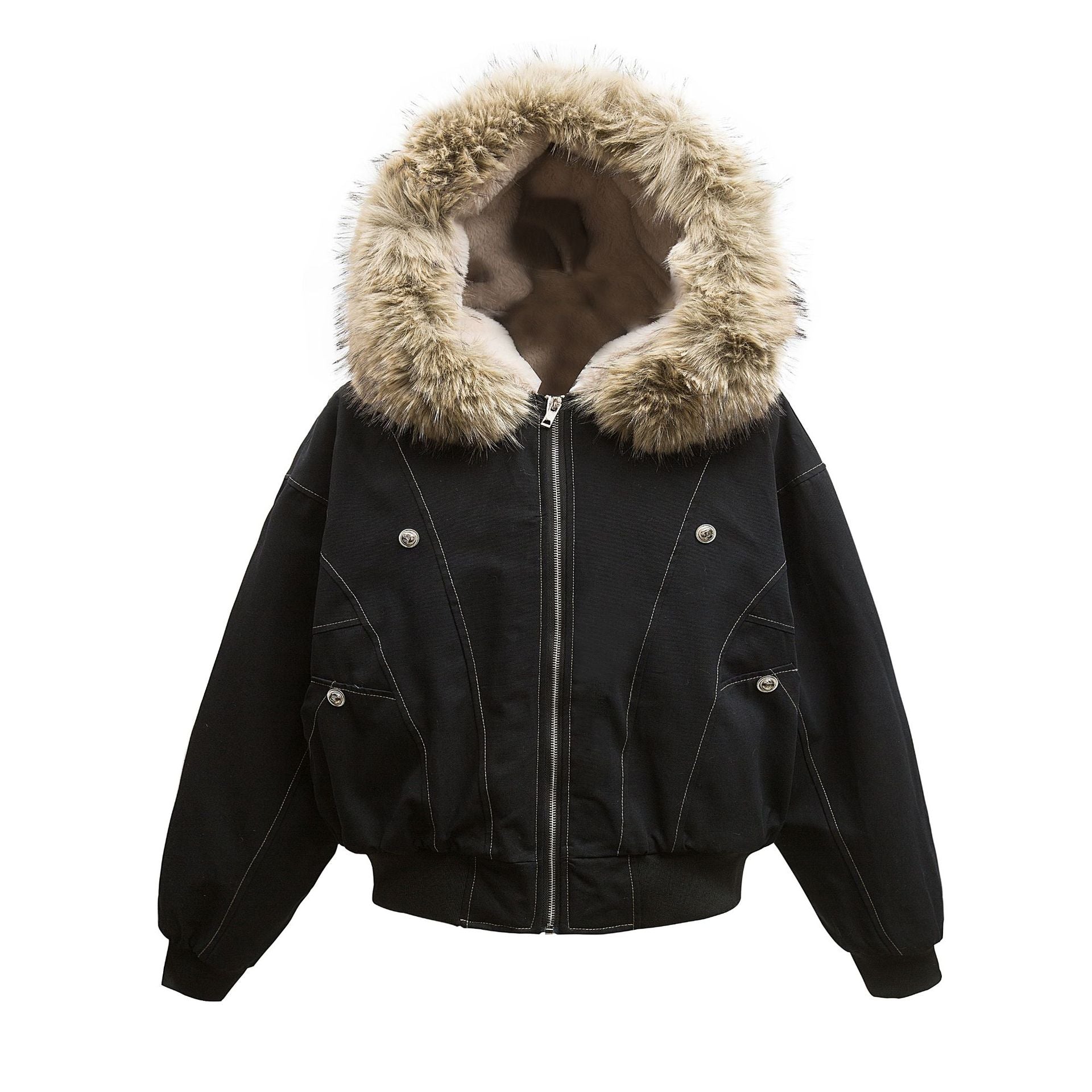Fur Hooded Bomber Jacket mry001796