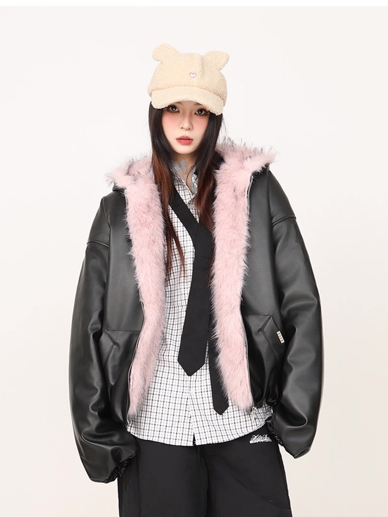 【評価★4.8以上】Oversized Faux Leather Jacket mry001958