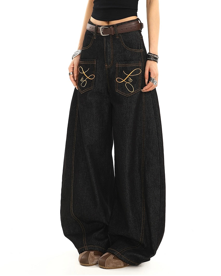 【COVER:FIT】 Embroidered Wide-Leg Denim Pants mry001862