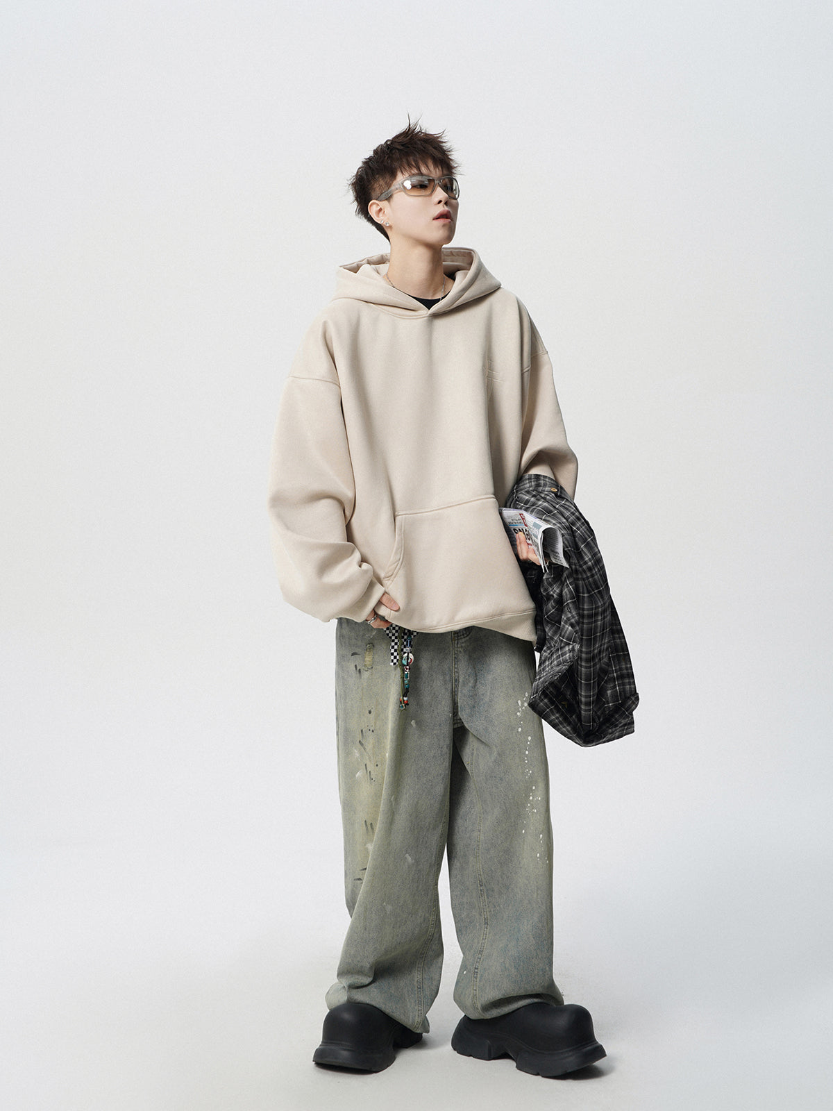 【評価★4.8以上／Tops】Minimal Cross Logo Oversized Hoodie mry001916