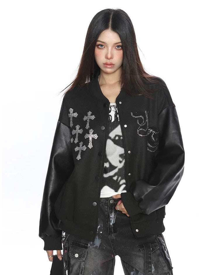 Cross Rhinestone Varsity Jacket mry002014