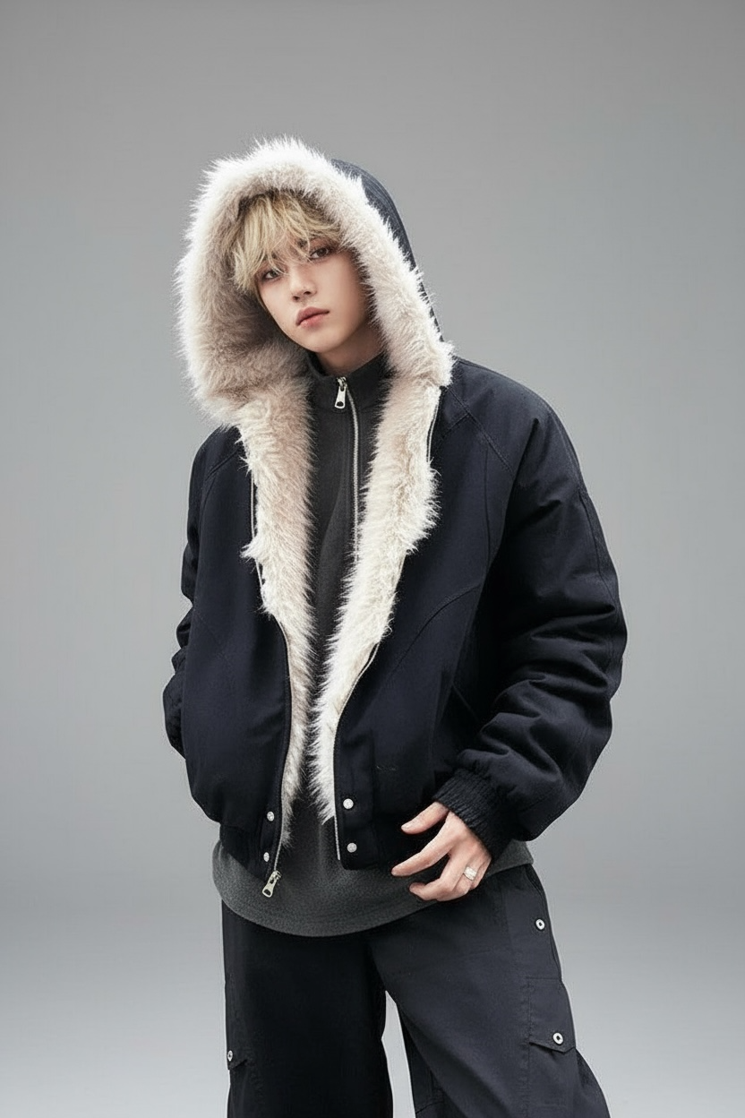 『※限定価格／SNS大人気アウター⚡️』【2color】 Unisex Edge Line Boa Jacket mry001614 Warm Fur Trim Zip Jacket mry001794