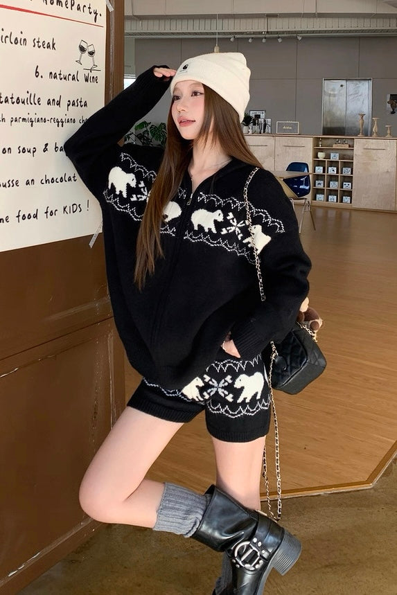 【Set-Up】Bear Knit Zip Hoodie Set-Up mry002216