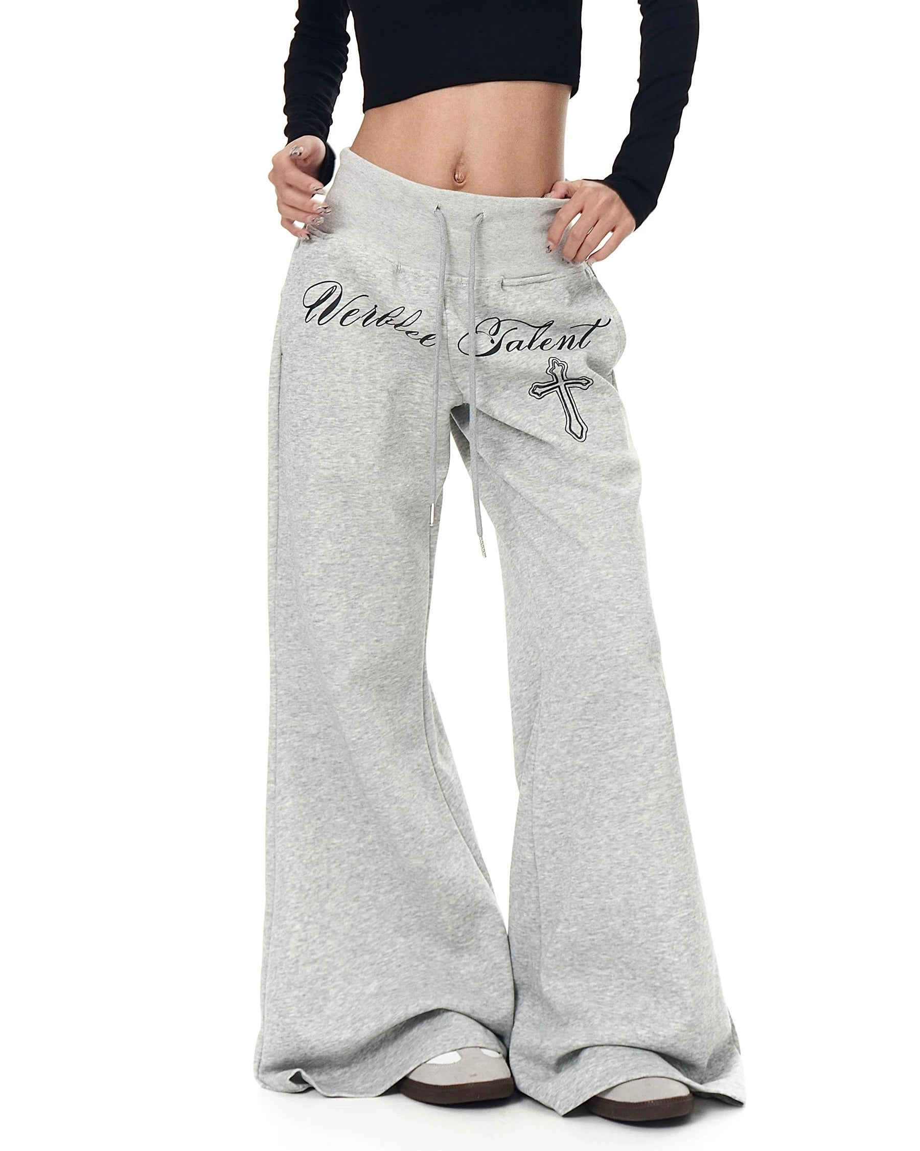 【YURU:FIT】Lettering Cross Wide-Leg Sweatpants mry001883