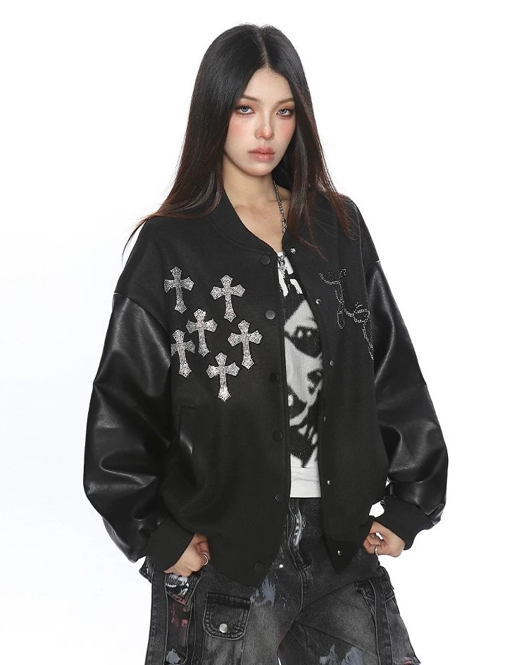 Cross Rhinestone Varsity Jacket mry002014