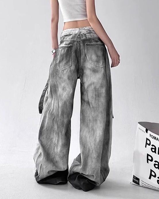 Washed Grey Distressed Cargo Pants mry001807