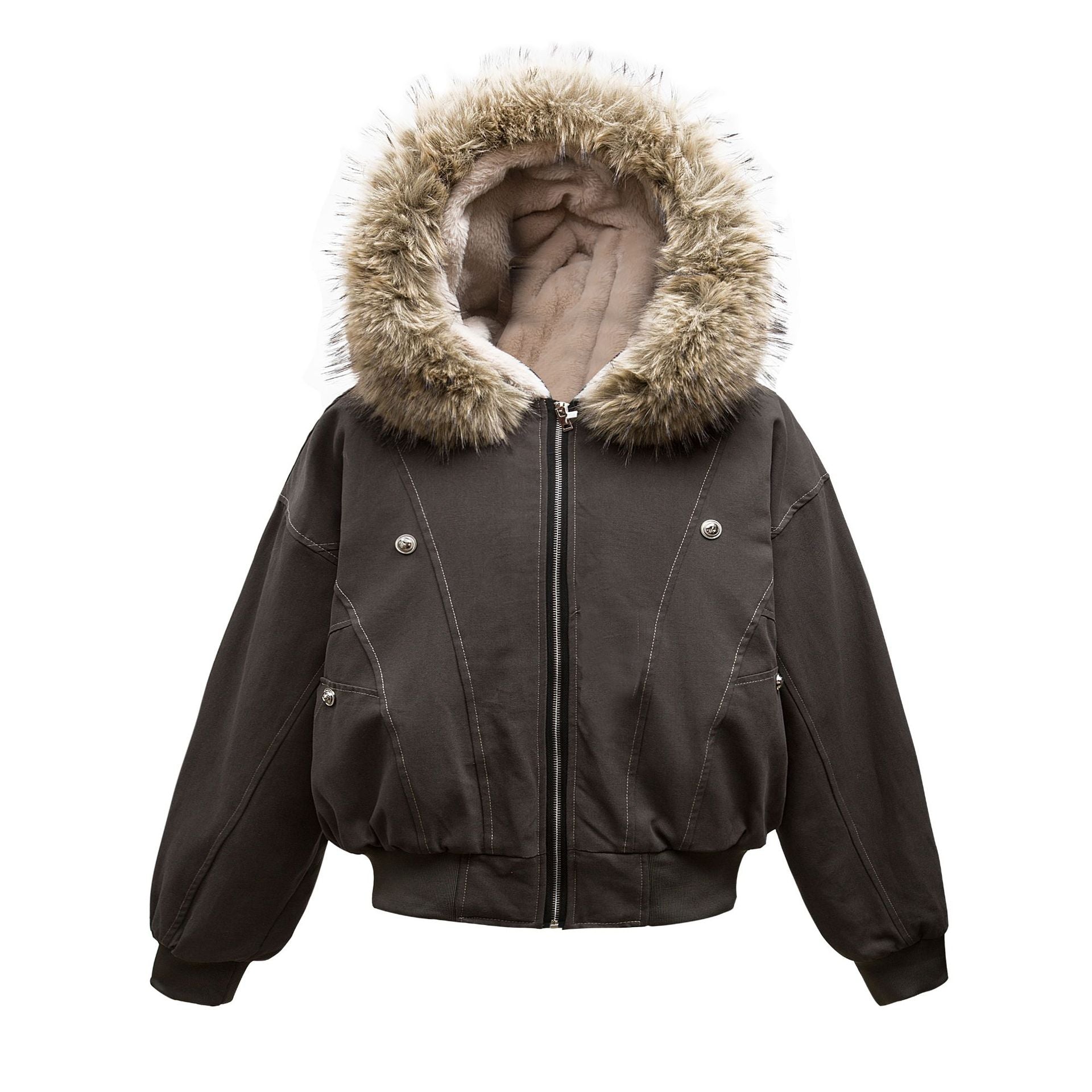 Fur Hooded Bomber Jacket mry001796