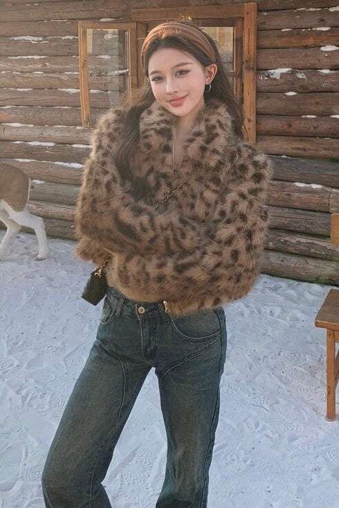 Leopard Faux Fur Zip Jacket mry002202